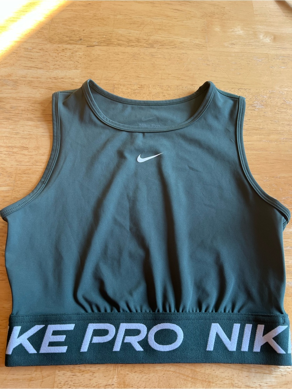 Nike Pro Olive Green Cropped Athletic Tank, Women's XS